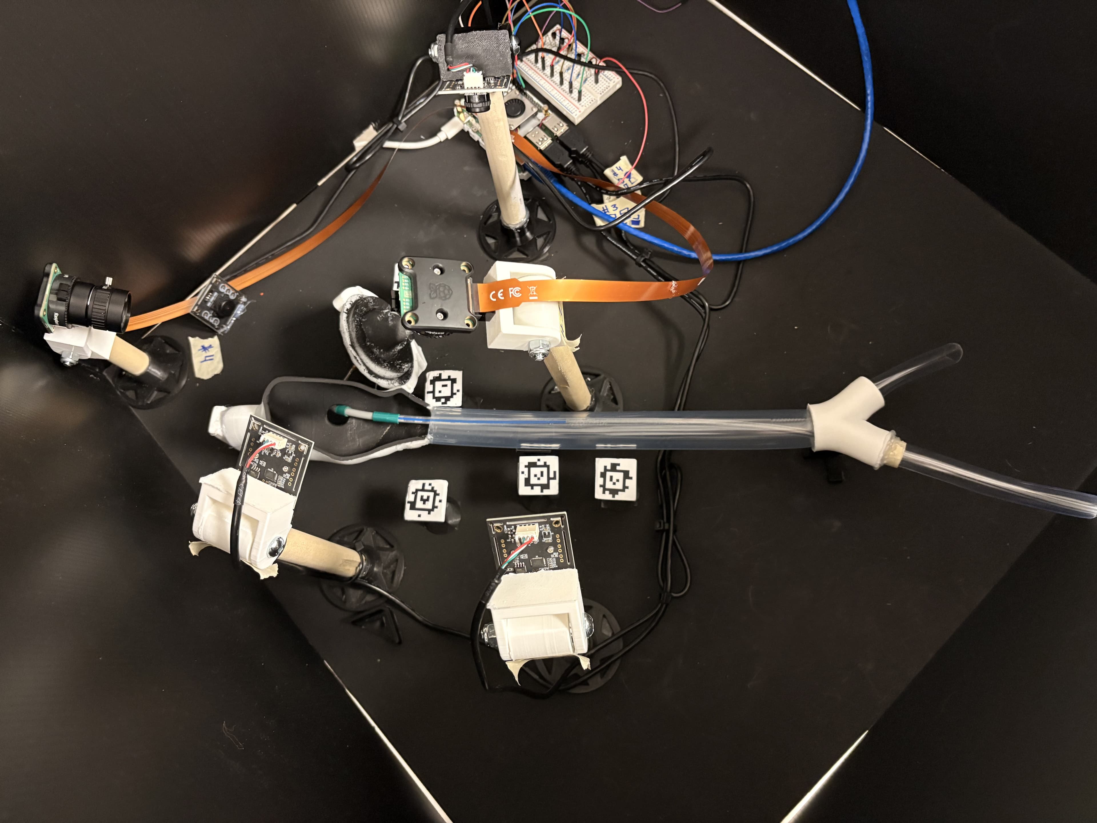 Five-camera phantom setup with AprilTag fiducials